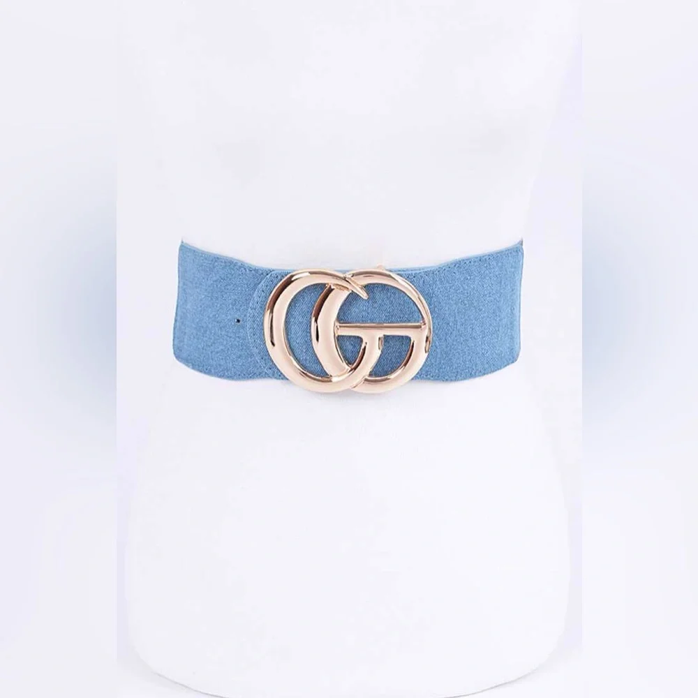 Blue Denim Jean Logo Statement Belt